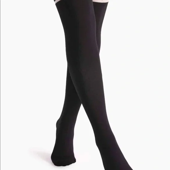 Black And Nude Patchwork Striped Pantyhose Stockings -NEW - Picture 5 of 7
